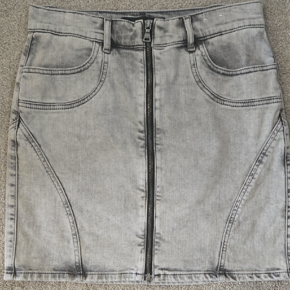 Express Gray Denim Pencil Skirt with Zipper